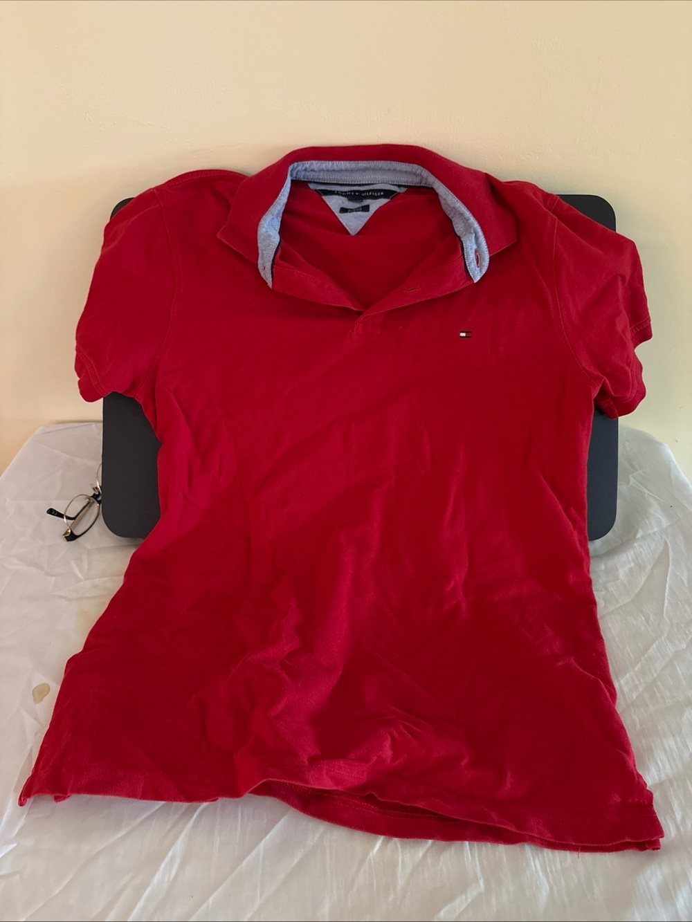 Tommy Hilfiger Red Polo Top with Light Gray Inner Collar